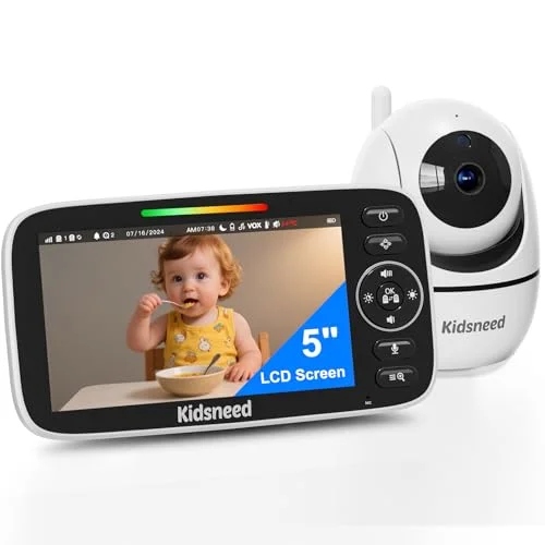 Rebuilt Baby Monitor with Camera and Audio – 720P Baby Camera No Wifi, 5 inch Screen, 48 Hours Battery Life, Night Vision, Remote Pan&Tilt&Zoom，Two-Way Talk, Lullabies, Thermal Monitor, 1000ft Range