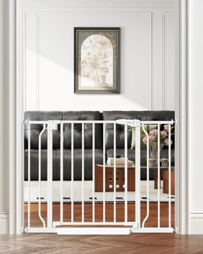 Cideny 29"-40" Baby Gate for Stairs, Auto Close Stroller Friendly Dog Gate Indoor for Doorways, Pressure Mounted Baby Gate, Easy Walk Through Gate for Children & Pets, White