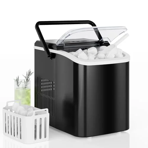 DUMOS Countertop Ice Maker - 26lbs/24H Portable Ice Machine, Black