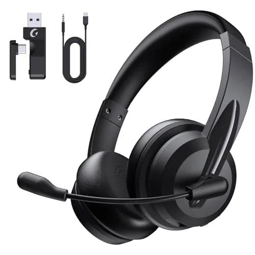 Wireless Headset with Mic for Work - AI Noise Cancelling, Bluetooth V5.3, Black