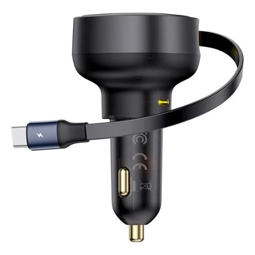 Baseus Enjoyment Pro Car Charger C+Retractable Type-C Cable 60W Cluster - Black