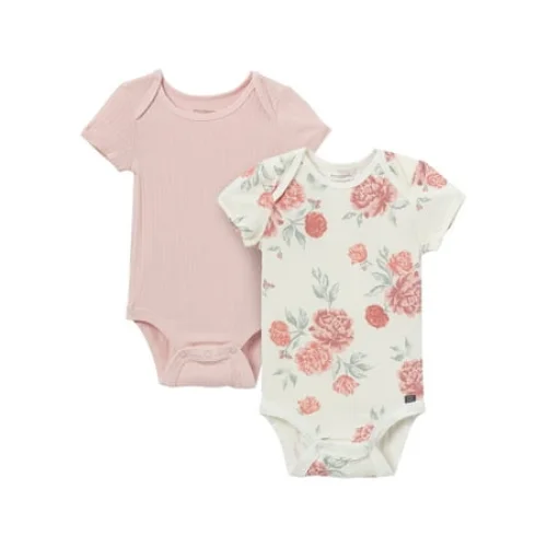 Rebuilt Modern Moments by Gerber Baby Neutral Super Soft 2-Pack Short Sleeve Bodysuits, Sizes Newborn - 12 Months