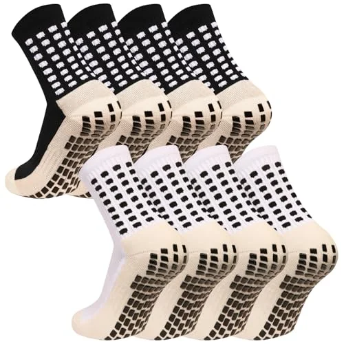 MIHAIR Men’s Grip Soccer Socks Anti Slip Athletic Socks Non Slip Football Basketball Socks with Grip Pads 2/4/6 (US, Alpha, One Size, Regular, Regular, 2black 2white)