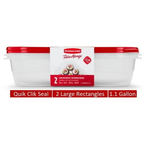 Rebuilt Rubbermaid TakeAlongs, 1 Gallon, 2 Packs, Red, Large Rectangular Plastic Food Storage Containers