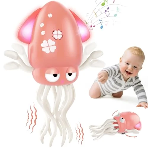 AOTIBO Baby Dancing Octopus Toy for 1 2 3 4 5 Year Old Boy Girl, Baby Tummy Time Electric Crawling Octopus Toys 12-18 Months, Dancing Squid Toy for Walking Toddlers, Kids 1st Birthday Gifts, Pink