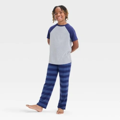 Boys’ 3pc ‘Striped’ Printed Short Sleeve Pajama Set - Cat & Jack™ Blue/Yellow XS
