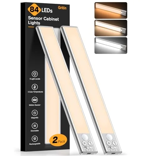 Gritin 10.2inch Under Cabinet Lighting Rechargeable -2 Pack