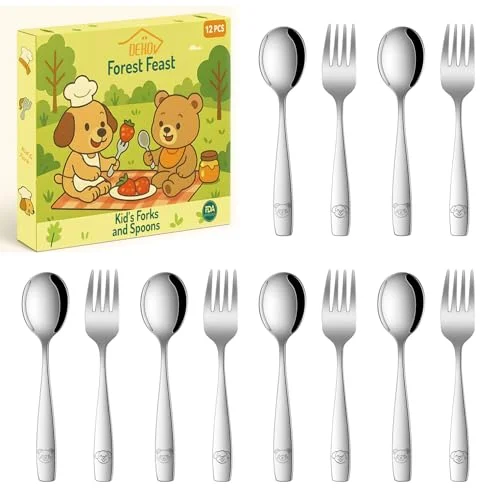 DEHOV Toddler Eating Utensils Set, Set Of 12 Food Grade Stainless Steel Silverware Sets For Kids