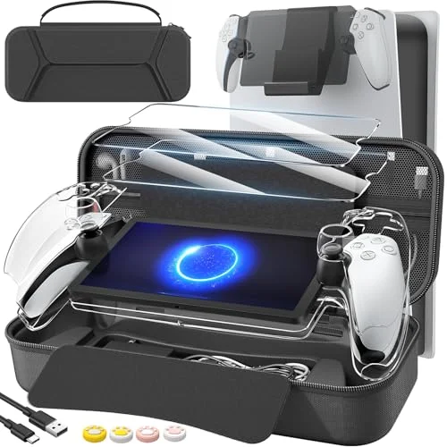 daydayup 14 in 1 Accessories Set Bundle for Playstation Portal Remote Player - Includes Carrying Case, Charging Cable, Holder Stand, Screen Protectors & Thumb Grips