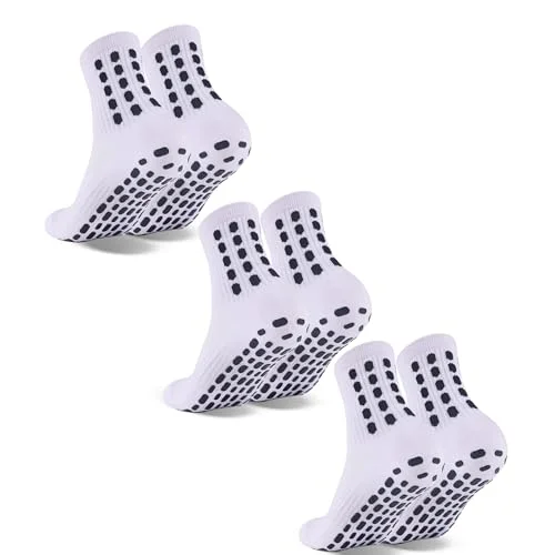 ZXOLDZX 3 Pairs Kids Grip Soccer Socks Cushioned Non Slip Football Athletic Sports Socks for Boys Girls(US, Alpha, Medium, White)