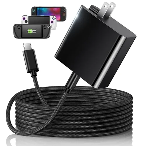 65W Fast Charger for Steam Deck, Nintendo Switch 2 & ROG Ally - PD3.0 Foldable AC Adapter with 6.6FT USB C Cable, Switch 2 Charger Support TV Dock, PS Console [Steam Deck Official Charger Replacement]