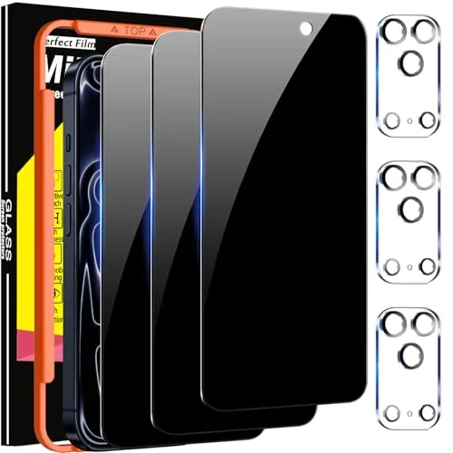 Milomdoi 3 Pack Privacy Screen Protector for iPhone 17 Pro Max [Phone Case Friendly] Accessories Private Film, 3 Pacs Tempered Glass Camera Lens Protector, with Mounting Frame for Apple Anti Spy,Black
