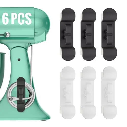 6PCS Cord Organizer for Appliances - Upgraded Kitchen Appliance Cord Wrap, Cord Holder Stick on Pressure Cooker, Coffee Maker, Air Fryer and Blender (3 Black + 3 White)