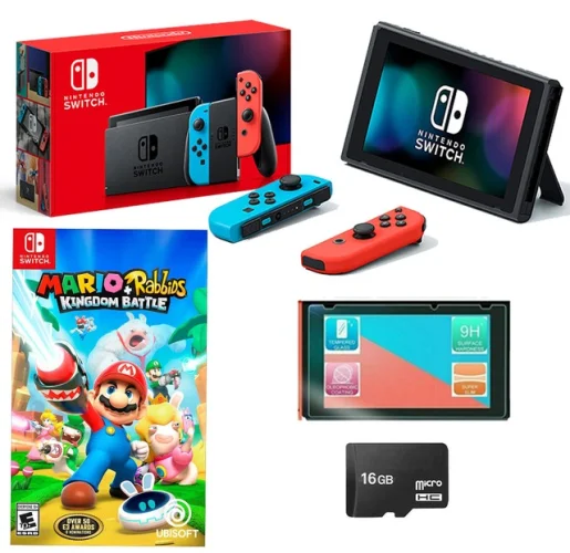 Nintendo Switch NEON Bundle Mario Rabbids GAME Joy Cons