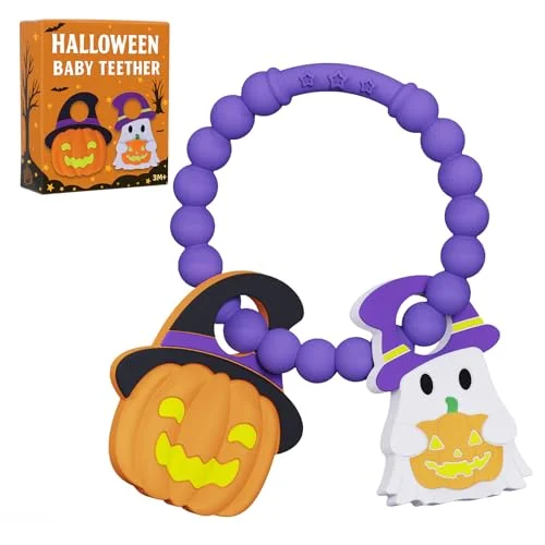 Reburbished Halloween Baby Teething Toys Pumpkin & Ghost Silicone Teether for 3-12 Months