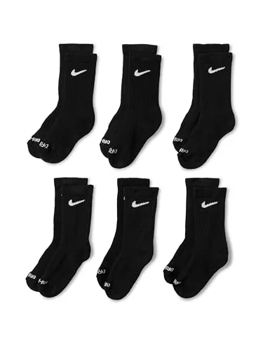 Nike Kids' Crew 6-Pack Performance Socks Black 5 años