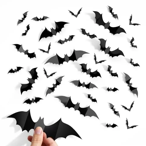 CLEANGOR 140Pcs Bats Halloween Decor Spooky Party Supplies 3D Wall Decal Cute Decorations