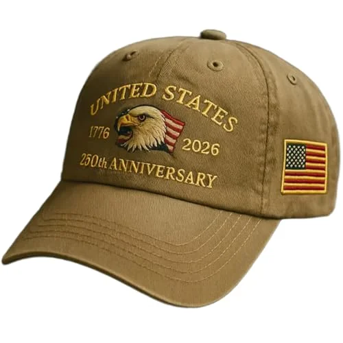 U.S.A. 250th Anniversary Commemorative Hat Bald Eagle Baseball Cap Unisex Khaki