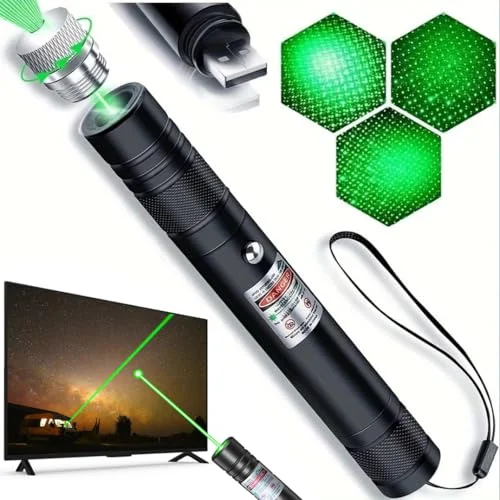 Damflew Green Laser Pointer High Power Pen - Long Range Rechargeable Laser Beam, USB Charging