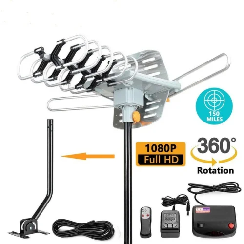 HDTV Amplified Digital HD TV Antenna 200 Miles 360 Rotation Outdoor + Pole