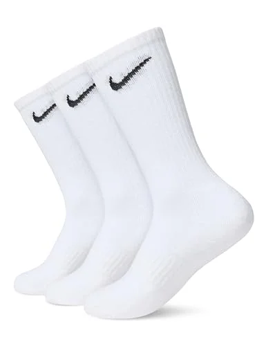 Nike Unisex Everyday Cushioned Training Crew Socks (3 Pairs) White/Black Medium