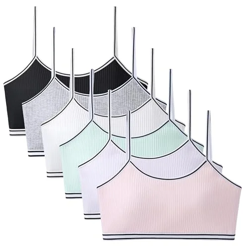SIAEYINFY Girls Bra, 6PCS Girls Training Bra Cotton Bralette Seamless Cami Crop Bras (US, Age, 12 Years, 6 Packs Style c)