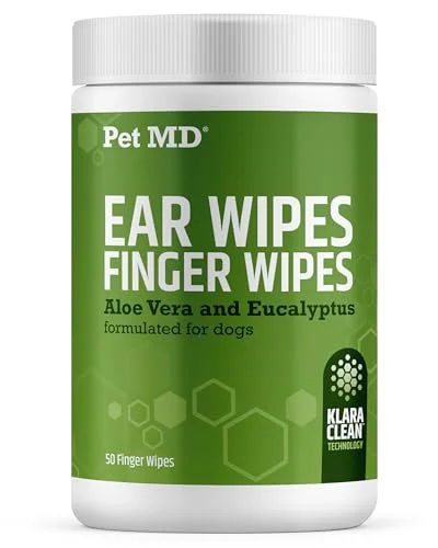 Pet MD Ear Finger Wipes for Dogs - 50 Count - Extra-Coverage & Puppy Ear Cleaner