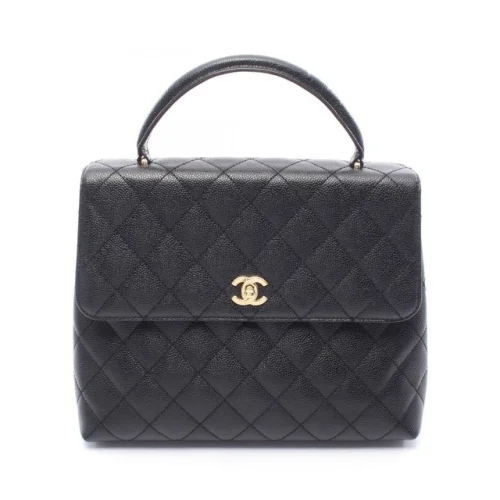 CHANEL Matelasse CC Logo Handbag A12397 Used Women Calfskin Leather Black