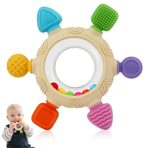 VTECHOLOGY Baby Teething Rings Toys for 0-6 Months, 6-12 Months, 0-24 Months - Silicone Teether Relief Chew Toys