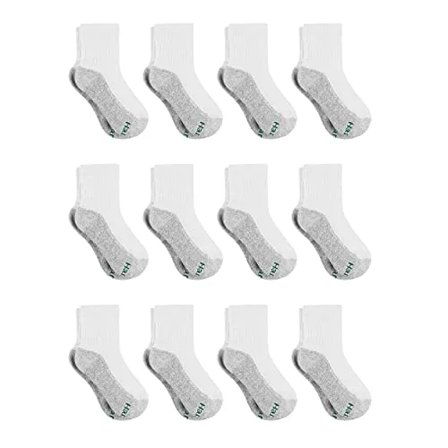 Hanes Boys Socks, 12-Pair Packs, Double Tough Cushioned Ankle & No Show, Large US, White/Grey Bottom