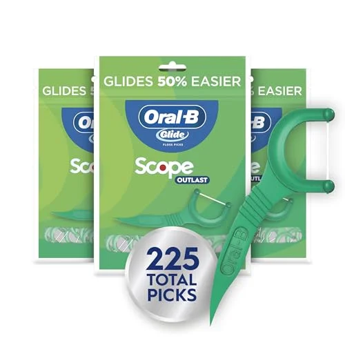 Oral-B Glide Mint Dental Floss Picks, 3 Pack of 75 (225 Total) with Scope Flavor