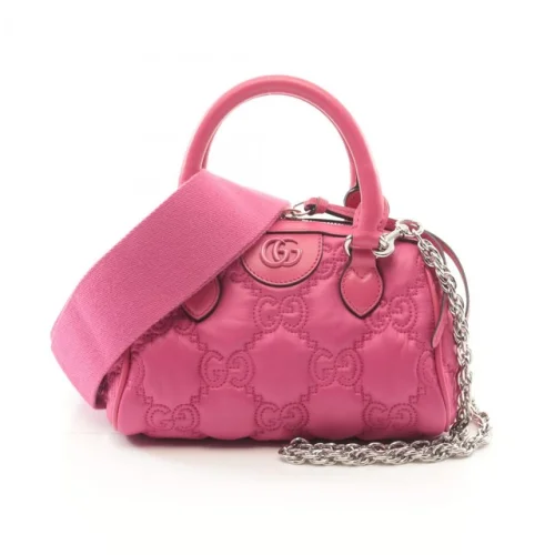 GUCCI GG Matelasse Chain Shoulder Handbag 702251 Nylon Leather Pink Used 2way
