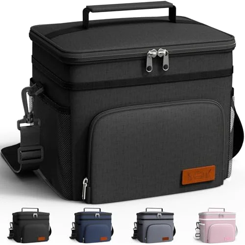HOTOR Insulated Lunch Box - Leak-Proof Cooler Bag with Adjustable Strap - Medium, Black, 10.2"x6.9"x8.5"
