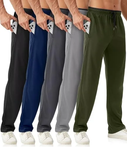 5 Pack Men's Sweatpants with Zipper Pockets, Joggers, Athletic Pants for Workout, Running