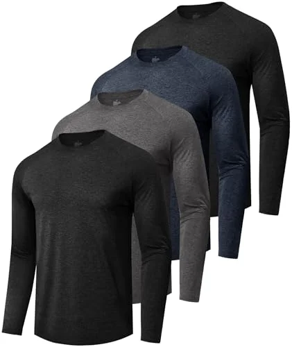 4 Pack Men's Long Sleeve Quick Dry Moisture Wicking Sun Protection T-Shirts for Workout, Fishing, and Casual Wear