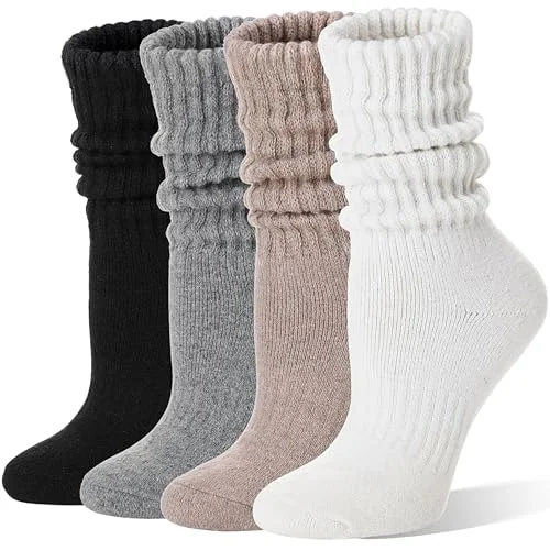 4 Pairs EBMORE Women's Merino Wool Slouchy Boot Socks Thermal Warm Winter Thick Crew Socks