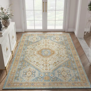 jinchan Area Rug 5x7 Washable Non-Slip Vintage Rug