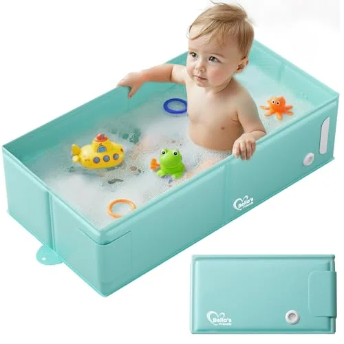 Bella’s Friends Baby Collapsible Bathtub, Travel Bath Tub for Infant Toddler, Foldable and Portable, Green