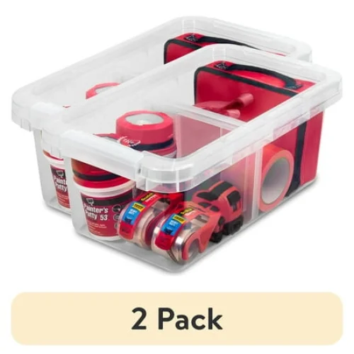 2-Pack The Home Edit 17 Quart Clear Storage Bins with Divider, Latched Container