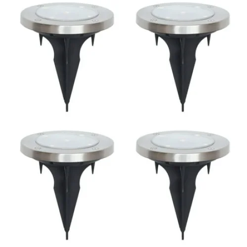 4 Count Mainstays Solar Powered Stainless Steel LED Landscape Disc Lights, 12 Lumens