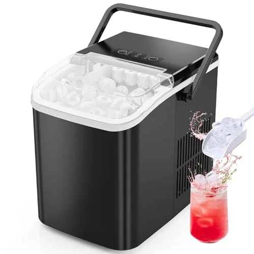 Sweetcrispy Countertop Ice Maker Machine, Portable Self-Cleaning Ice Machine with Scoop, Basket, and Handle