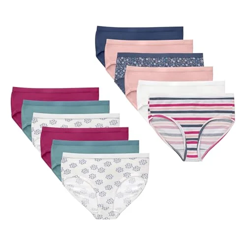 12-Pack Hanes Little Brief Underwear for Girls - Assorted Prints in Pink, Teal, Navy, Floral, and Stripe