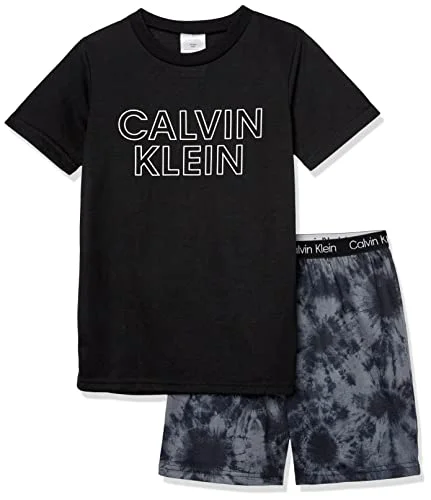 Boys 2 Piece Sleepwear Top and Bottom Pajama Set by Calvin Klein - Black Tie Dye - Large