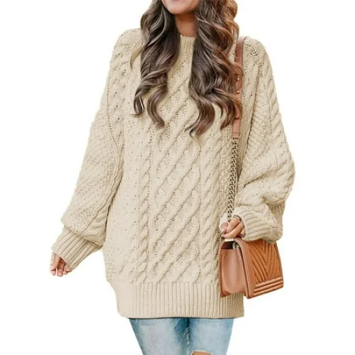 Women's MOSHU Oversized Cable Knit Chunky Pullover Sweater - Comfortable and Stylish for Casual Wear