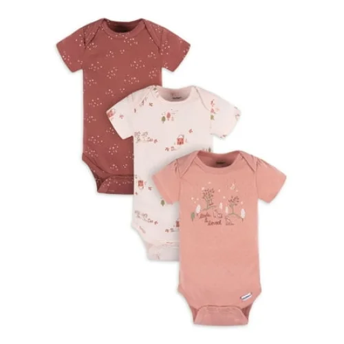 3-Pack Gerber Baby Girl Short Sleeve Bodysuits, Sizes Preemie - 12 Months, 100% Cotton Onesies® Brand