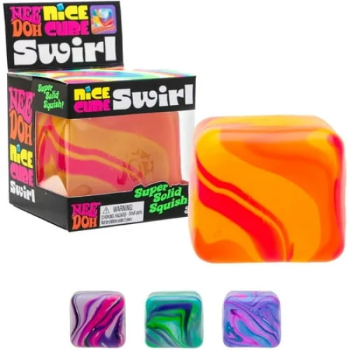NeeDoh Swirl Nice Cube, Square Shaped Sensory Toy, Colors May Vary, Ages 3+, Squishy Fidget Toy