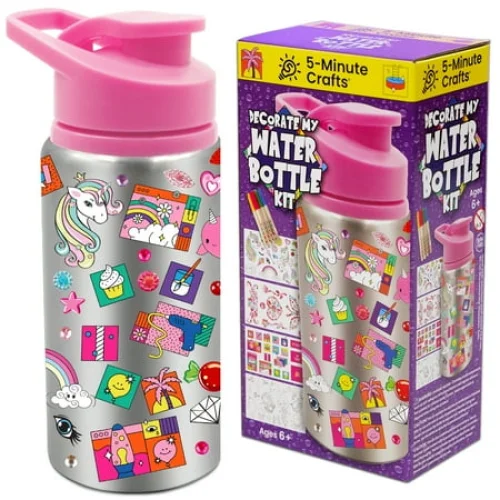 5-Minute Crafts Kids Girl Bottle with Stickers Kit - Design Your Own Personalized Water Bottle