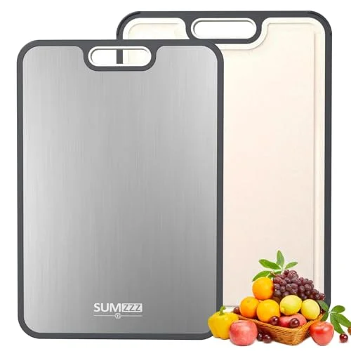 Titanium Cutting Board for Kitchen, Double Sided, Food Grade, Pure Titanium and Wheat Straw PP, 16”×11”