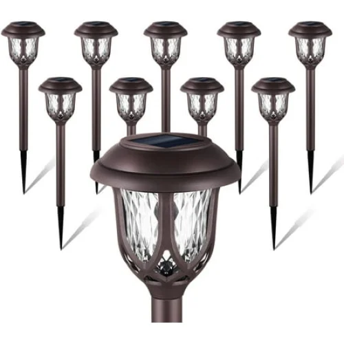 10 Pack Solar Pathway Lights Outdoor - Decorative Garden Yard Lights for Walkway, Sidewalk, Driveway (Brown, Cool White)