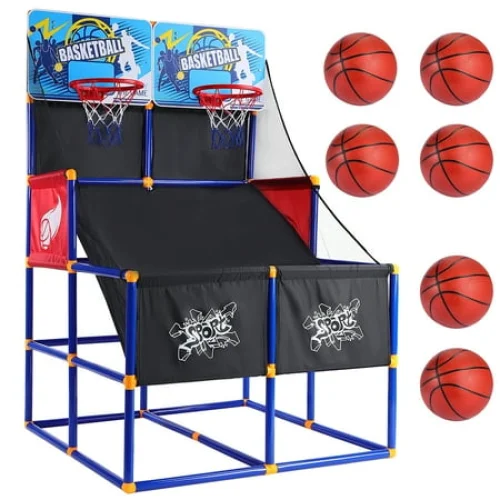 Indoor Toddler Basketball Hoop Set with 6 Balls and Pump for 3-6 Year Olds